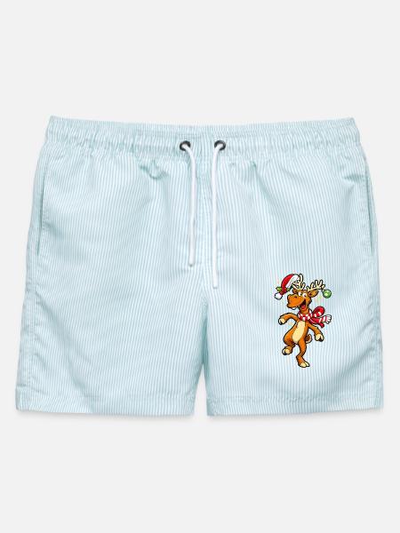 Lustiges Rentier Tanzen Weihnachten Elch - Männer Badeshorts - hellblau gestreift