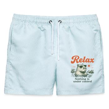 Relax Nothing Is Under Control - Lustiges Capybara - Männer Badeshorts - hellblau gestreift - Vorne - AI Model Male 178 light (178cm)
