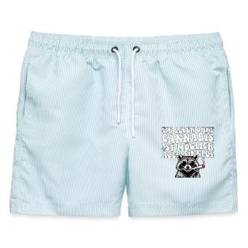 Lustiges Cannabis Waschbär Design - Männer Badeshorts - hellblau gestreift - Vorne - AI Model Male 178 light (178cm)