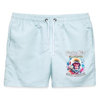Schneeaffe Mädchen Snow Monkey - Männer Badeshorts - hellblau gestreift - Vorne - AI Model Male 178 light (178cm)