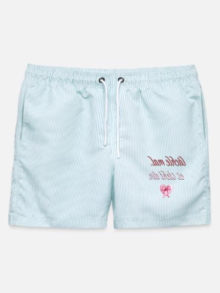 Motivations Shirt - lächle mal. Es steht dir - Männer Badeshorts - hellblau gestreift