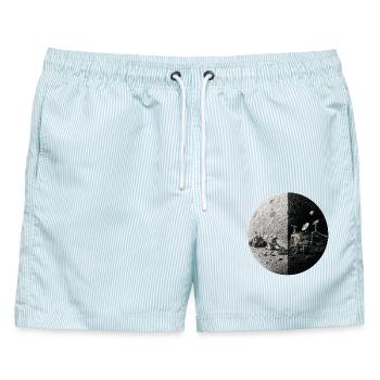 Mondhälfte: Mensch und Raumfahrt - Männer Badeshorts - hellblau gestreift - Vorne - AI Model Male 178 light (178cm)