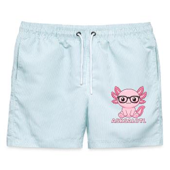 Asksalotl mit Brille Axolotl süß Aquarium Molch - Männer Badeshorts - hellblau gestreift - Vorne - AI Model Male 178 light (178cm)