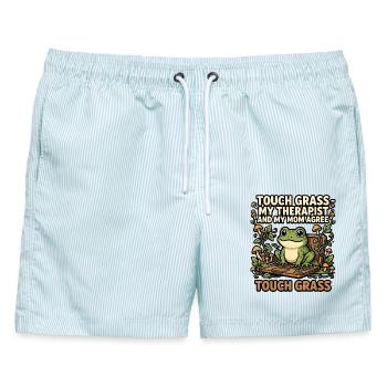 Touch Grass Frosch Computer Humor - Männer Badeshorts - hellblau gestreift - Vorne - AI Model Male 178 light (178cm)