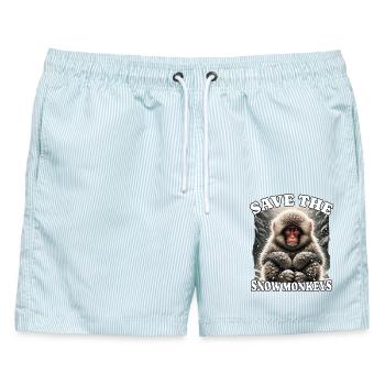 Schneeaffe Save Snow Monkey - Männer Badeshorts - hellblau gestreift - Vorne - AI Model Male 178 light (178cm)