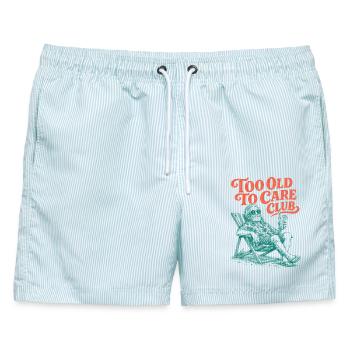 Too Old To Care Club Opa-Urlaub - Männer Badeshorts - hellblau gestreift - Vorne - AI Model Male 178 light (178cm)