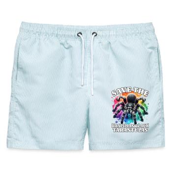 Save Schwarze Vogelspinne - Männer Badeshorts - hellblau gestreift - Vorne - AI Model Male 178 light (178cm)