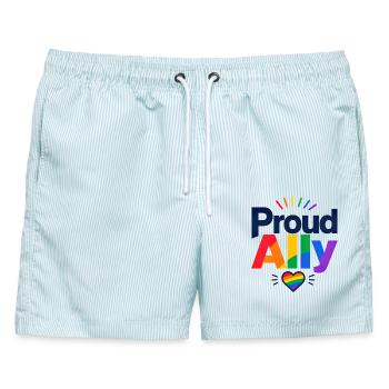 Proud Ally Spruch für LGBTQ Aktivisten & Fans CSD - Männer Badeshorts - hellblau gestreift - Vorne - AI Model Male 178 light (178cm)