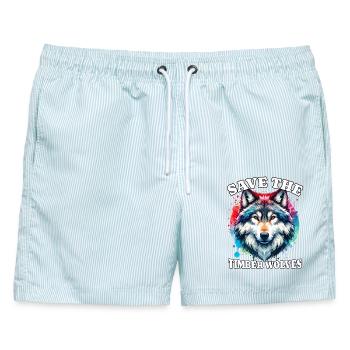 Grauwolf Save Timber Wolf - Männer Badeshorts - hellblau gestreift - Vorne - AI Model Male 178 light (178cm)