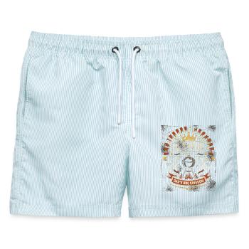 King of the Grill: Dad's BBQ Kingdom - Männer Badeshorts - hellblau gestreift - Vorne - AI Model Male 178 light (178cm)