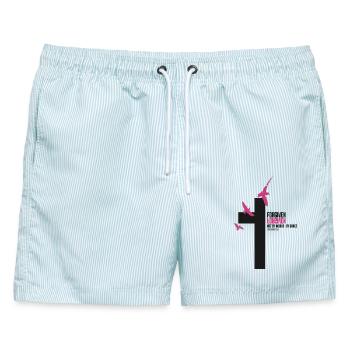 FORGIVEN Kreuz Tauben Pink Grace Vers - Männer Badeshorts - hellblau gestreift - Vorne - AI Model Male 178 light (178cm)
