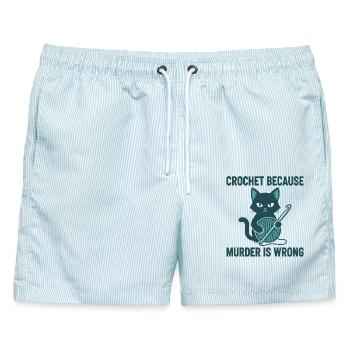 Häkeln, weil Mord falsch ist Lustiges Häkeln - Männer Badeshorts - hellblau gestreift - Vorne - AI Model Male 178 light (178cm)