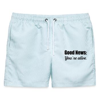 Good News Youre Alive Sarkastischer Humor - Männer Badeshorts - hellblau gestreift - Vorne - AI Model Male 178 light (178cm)