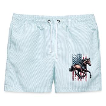 Hanoverian US Hannoveraner - Männer Badeshorts - hellblau gestreift - Vorne - AI Model Male 178 light (178cm)