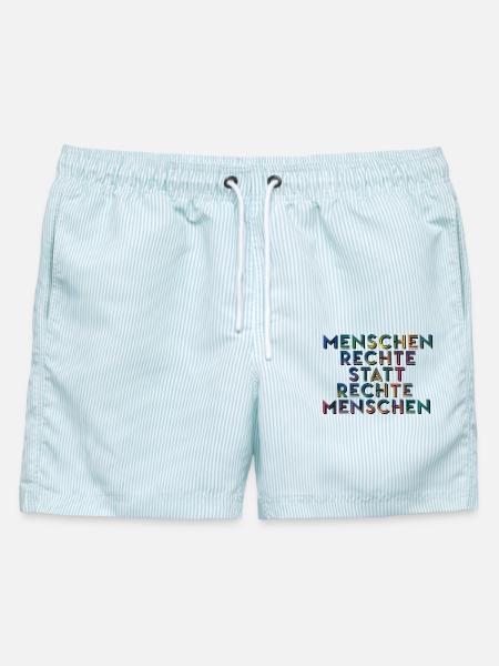 Menschenrechte Statt Rechte Menschen T-Shirt  - Männer Badeshorts - hellblau gestreift