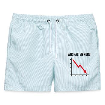 Wir Halten Kurs! (Fortschritt / Abwärts / POS 2C) - Männer Badeshorts - hellblau gestreift - Vorne - AI Model Male 178 light (178cm)