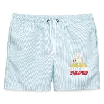 Gestapelte Arbeitsblätter – Trotz - Männer Badeshorts - hellblau gestreift - Vorne - AI Model Male 178 light (178cm)