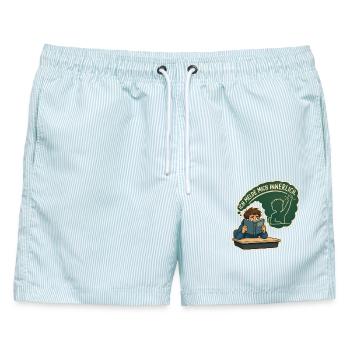 Ich melde mich innerlich – Introvertierter Schüler - Männer Badeshorts - hellblau gestreift - Vorne - AI Model Male 178 light (178cm)