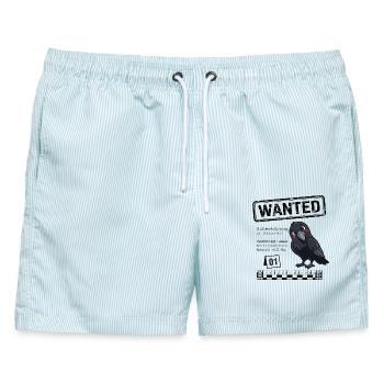 Wanted - Ruhestörung Amsel  - Männer Badeshorts - hellblau gestreift - Vorne - AI Model Male 178 light (178cm)