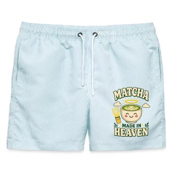 Matcha Made in Heaven - Männer Badeshorts - hellblau gestreift - Vorne - AI Model Male 178 light (178cm)