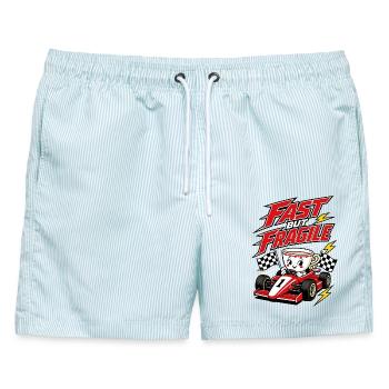 Fast But Fragile Rennsport Kaffee - Männer Badeshorts - hellblau gestreift - Vorne - AI Model Male 178 light (178cm)
