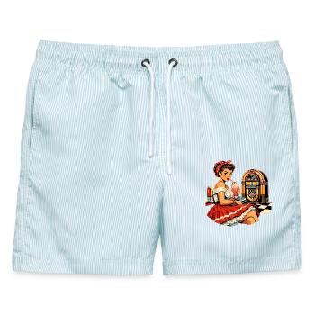 50s Diner Pin-Up: Retro Rockabilly Style - Männer Badeshorts - hellblau gestreift - Vorne - AI Model Male 178 light (178cm)
