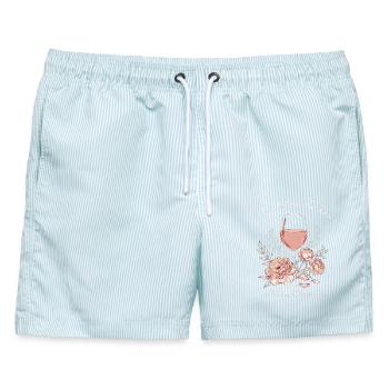 Weinglas Blumen-Teaser - Männer Badeshorts - hellblau gestreift - Vorne - AI Model Male 178 light (178cm)