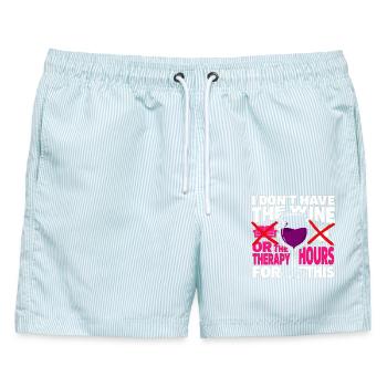 Weintherapie Satire Tee - Männer Badeshorts - hellblau gestreift - Vorne - AI Model Male 178 light (178cm)