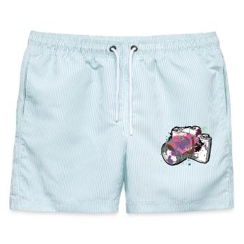 Farb-Splash-Kamera - Männer Badeshorts - hellblau gestreift - Vorne - AI Model Male 178 light (178cm)