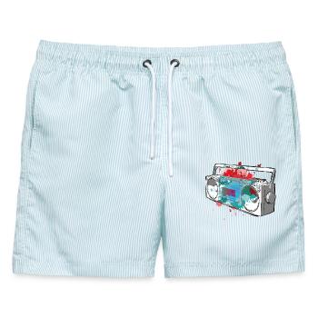 Color Splash Retro Boombox - Männer Badeshorts - hellblau gestreift - Vorne - AI Model Male 178 light (178cm)
