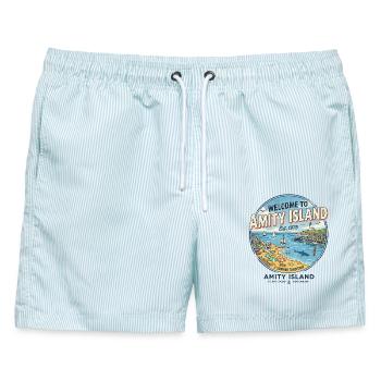 Willkommen im Paradies - Männer Badeshorts - hellblau gestreift - Vorne - AI Model Male 178 light (178cm)
