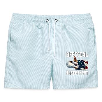Bullterrier US Schlafshirt - Männer Badeshorts - hellblau gestreift - Vorne - AI Model Male 178 light (178cm)