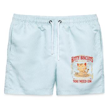 Kitty Biscuits Bäckerei: Wir kneten sie - Männer Badeshorts - hellblau gestreift - Vorne - AI Model Male 178 light (178cm)