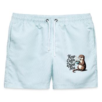 Otter-Teezeit - Männer Badeshorts - hellblau gestreift - Vorne - AI Model Male 178 light (178cm)