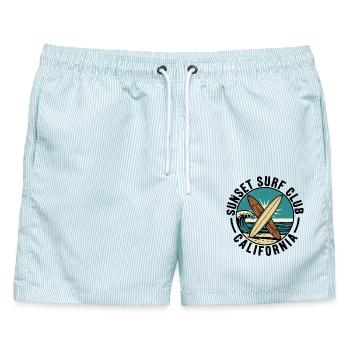 Sunset Surf Club - Männer Badeshorts - hellblau gestreift - Vorne - AI Model Male 178 light (178cm)