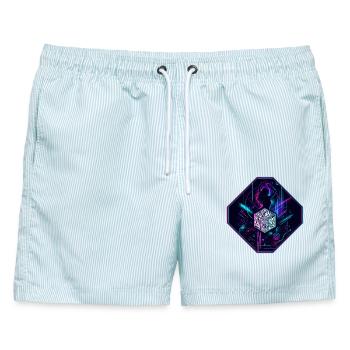 Dance Party Disco Neon – Techno Dance Vibes - Männer Badeshorts - hellblau gestreift - Vorne - AI Model Male 178 light (178cm)