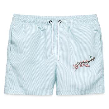 Kirschblüte - Männer Badeshorts - hellblau gestreift - Vorne - AI Model Male 178 light (178cm)