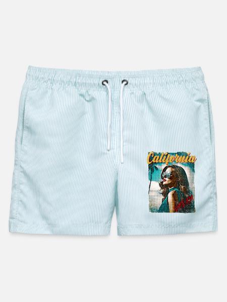 California Dream Retro Girl - Männer Badeshorts - hellblau gestreift