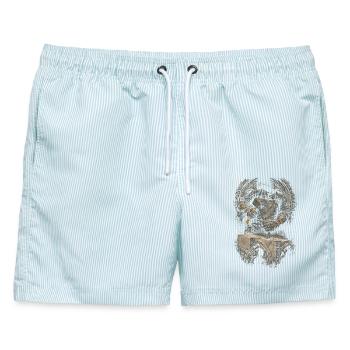 Steinmetz Steinmetzhandwerk - Männer Badeshorts - hellblau gestreift - Vorne - AI Model Male 178 light (178cm)