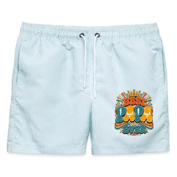 Baba Retro Arabische Kalligraphie Vatertag - Männer Badeshorts - hellblau gestreift - Vorne - AI Model Male 178 light (178cm)