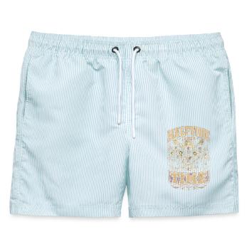 Spielmannszug Blaskapelle Halftime Is Our Time - Männer Badeshorts - hellblau gestreift - Vorne - AI Model Male 178 light (178cm)