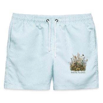 Native Plants – Wildpflanzen Motiv - Männer Badeshorts - hellblau gestreift - Vorne - AI Model Male 178 light (178cm)