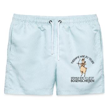 Bogensport Therapie war zu teuer Bogenschießen - Männer Badeshorts - hellblau gestreift - Vorne - AI Model Male 178 light (178cm)
