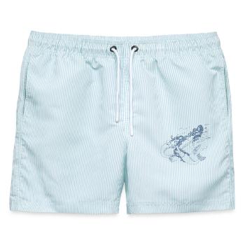 Gustav Klimt „Fischblut“ vs. Meerjungfrauen - Männer Badeshorts - hellblau gestreift - Vorne - AI Model Male 178 light (178cm)