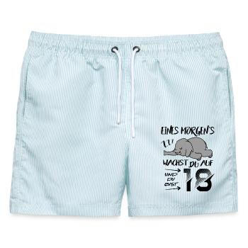 18. Geburtstag Elefant wacht auf ZZZ Schlafen Tier - Männer Badeshorts - hellblau gestreift - Vorne - AI Model Male 178 light (178cm)