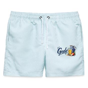 Gude – Hessenliebe mit Bembel & Geripptem - Männer Badeshorts - hellblau gestreift - Vorne - AI Model Male 178 light (178cm)