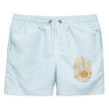Bluegrass Musik - Männer Badeshorts - hellblau gestreift - Vorne - AI Model Male 178 light (178cm)