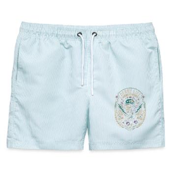 Roller Derby - Männer Badeshorts - hellblau gestreift - Vorne - AI Model Male 178 light (178cm)