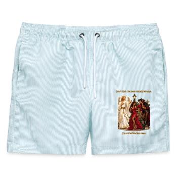 Don't Flirt – Angel vs Devil Humor - Männer Badeshorts - hellblau gestreift - Vorne - AI Model Male 178 light (178cm)