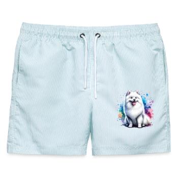 Spitz Zwergspitz Geschenk - Männer Badeshorts - hellblau gestreift - Vorne - AI Model Male 178 light (178cm)